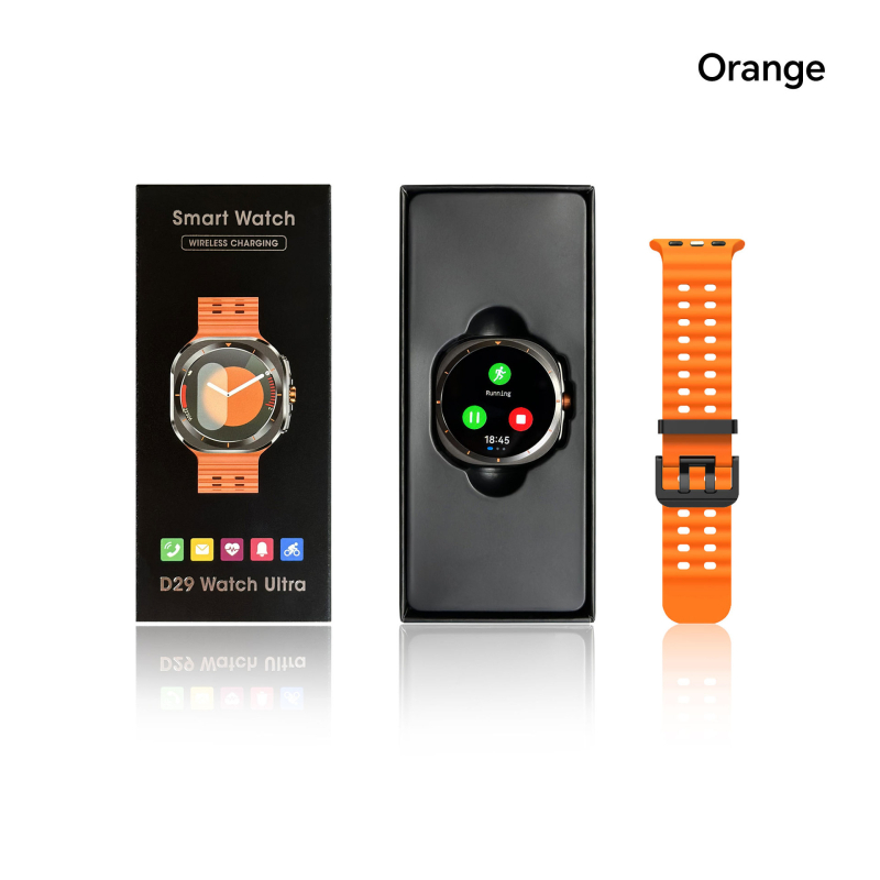 D29 Watch Ultra pametni sat s Bluetoothom, 1,54 inča IPS zaslon, zdravstveno praćenje (srčani ritam, krvni tlak, zasićenost kisikom), Bluetooth pozivi, daljinsko fotografiranje, bežično punjenje, okrugli brojčanik, silikonski remen