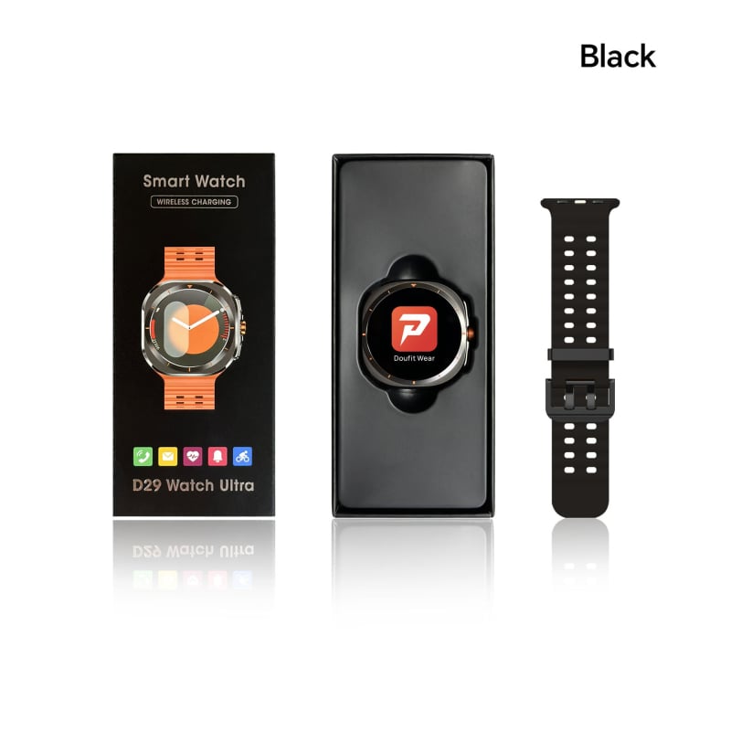 D29 Watch Ultra pametni sat s Bluetoothom, 1,54 inča IPS zaslon, zdravstveno praćenje (srčani ritam, krvni tlak, zasićenost kisikom), Bluetooth pozivi, daljinsko fotografiranje, bežično punjenje, okrugli brojčanik, silikonski remen