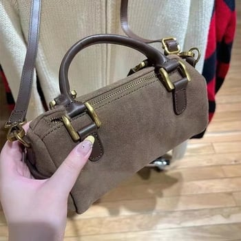 Bucket torba od velura jelene kože, Boston stil, Crossbody i torba za rame i ručna