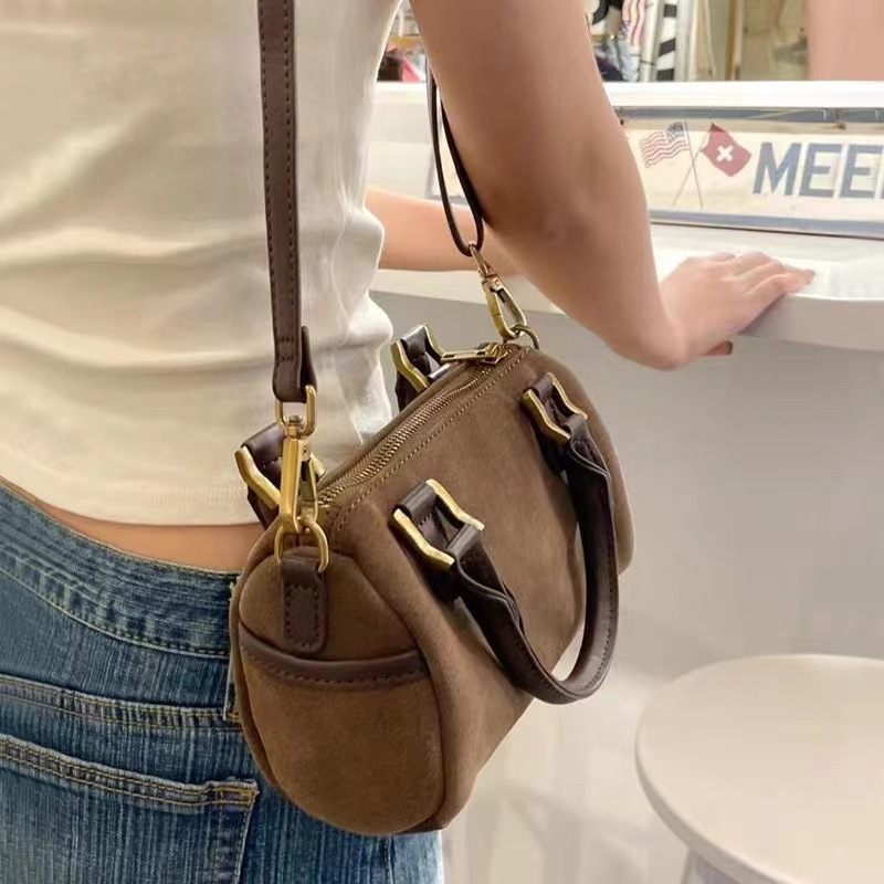 Bucket torba od velura jelene kože, Boston stil, Crossbody i torba za rame i ručna
