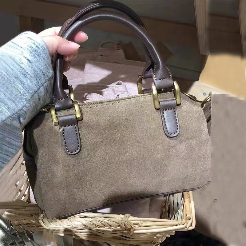 Bucket torba od velura jelene kože, Boston stil, Crossbody i torba za rame i ručna