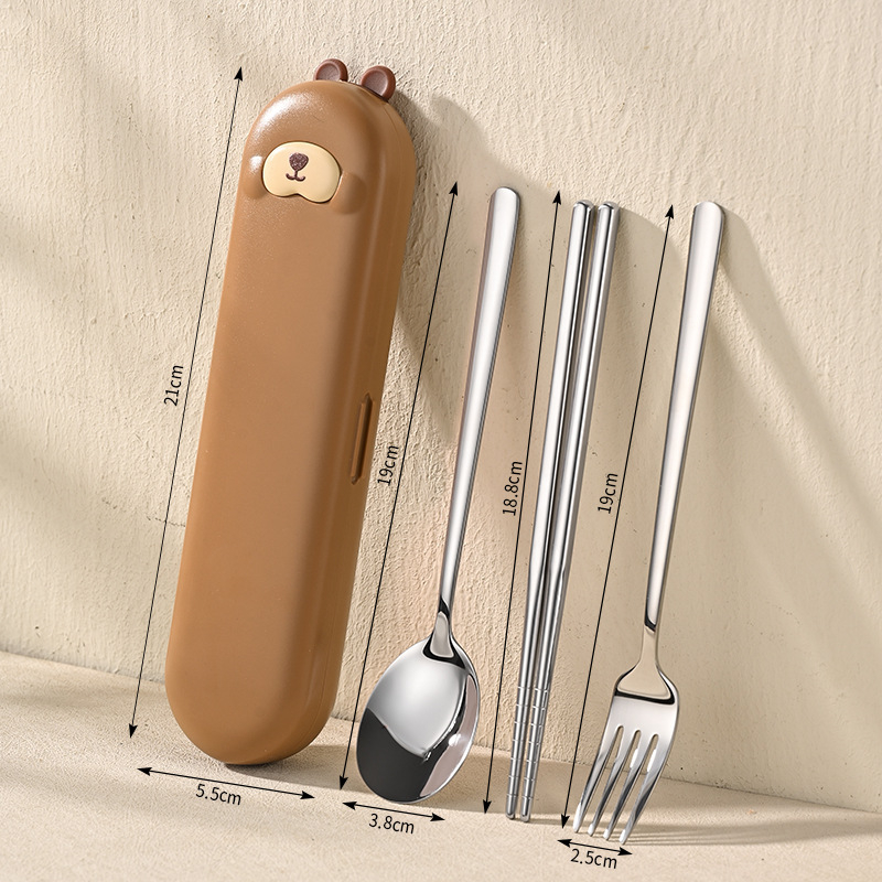 Prijenosni set dječjeg posuđa od 304 nehrđajućeg čelika sa žlicom i štapićima u kutiji za pohranu, za školu