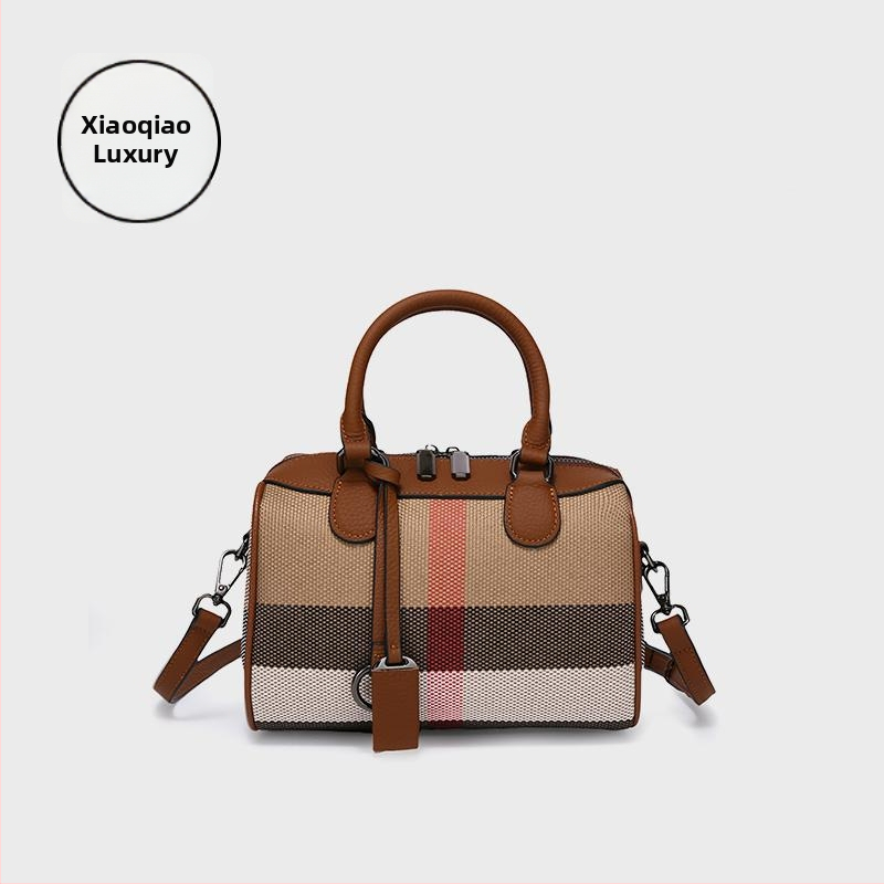 Ženska mala crossbody torba u britskom Boston stilu s prugastim kariranim uzorkom