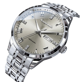 Ruipinshi férfi üzleti karóra - áttetsző hátlappal, kvarc mozgás, 42 mm-es számlap, gravírozás? rozsdamentes acél szíj, 30 m-es vízállóság, világító mutatók, modern stílus