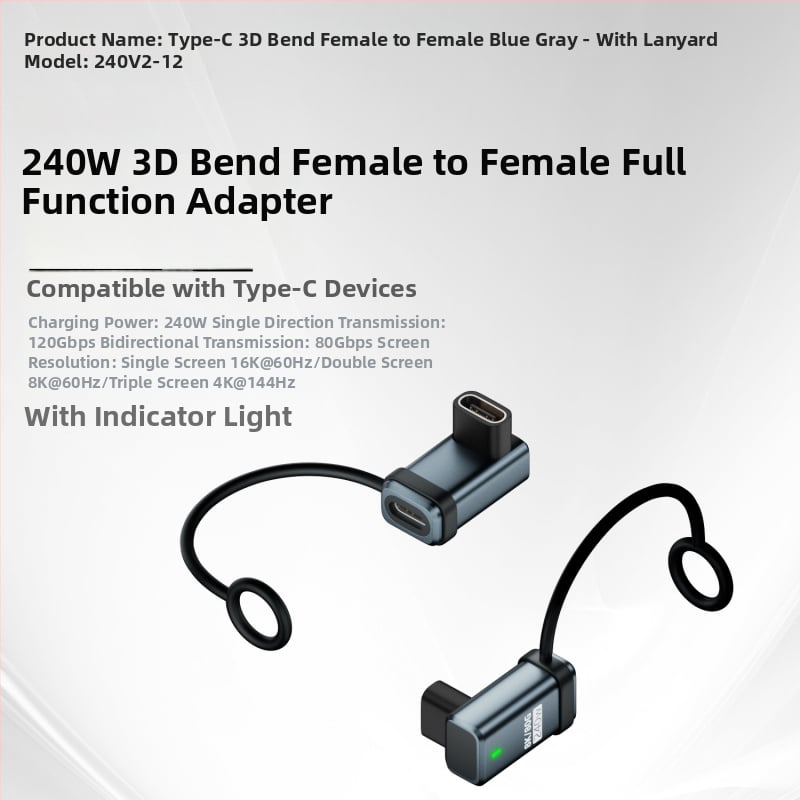 USB4.0 Type-C удължителен адаптер, мъжки към женски USB-C, 80 Gbps, 240 W, напълно съвместим