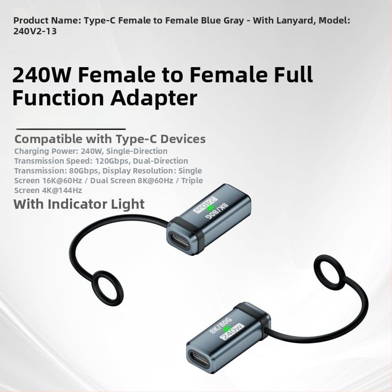 USB4.0 Type-C удължителен адаптер, мъжки към женски USB-C, 80 Gbps, 240 W, напълно съвместим