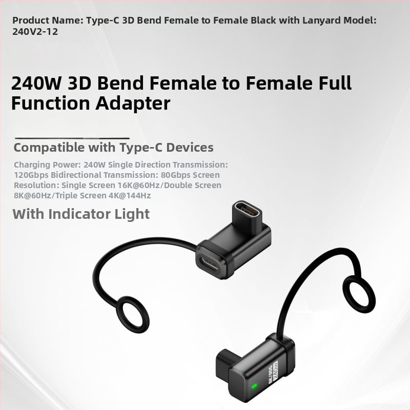 USB4.0 Type-C удължителен адаптер, мъжки към женски USB-C, 80 Gbps, 240 W, напълно съвместим