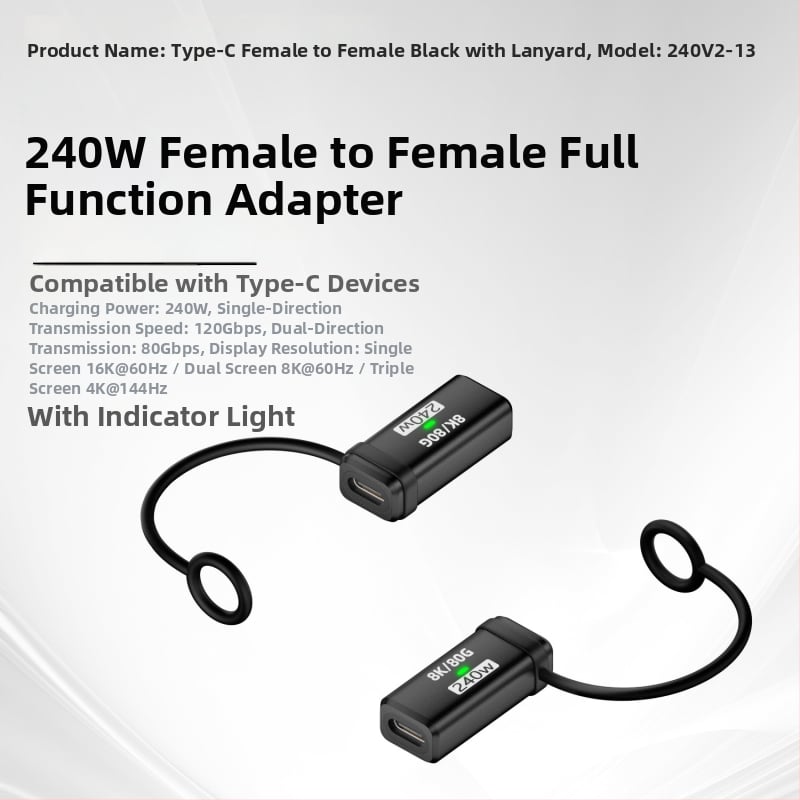 USB4.0 Type-C удължителен адаптер, мъжки към женски USB-C, 80 Gbps, 240 W, напълно съвместим