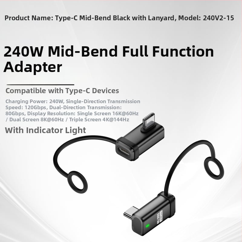 USB4.0 Type-C удължителен адаптер, мъжки към женски USB-C, 80 Gbps, 240 W, напълно съвместим