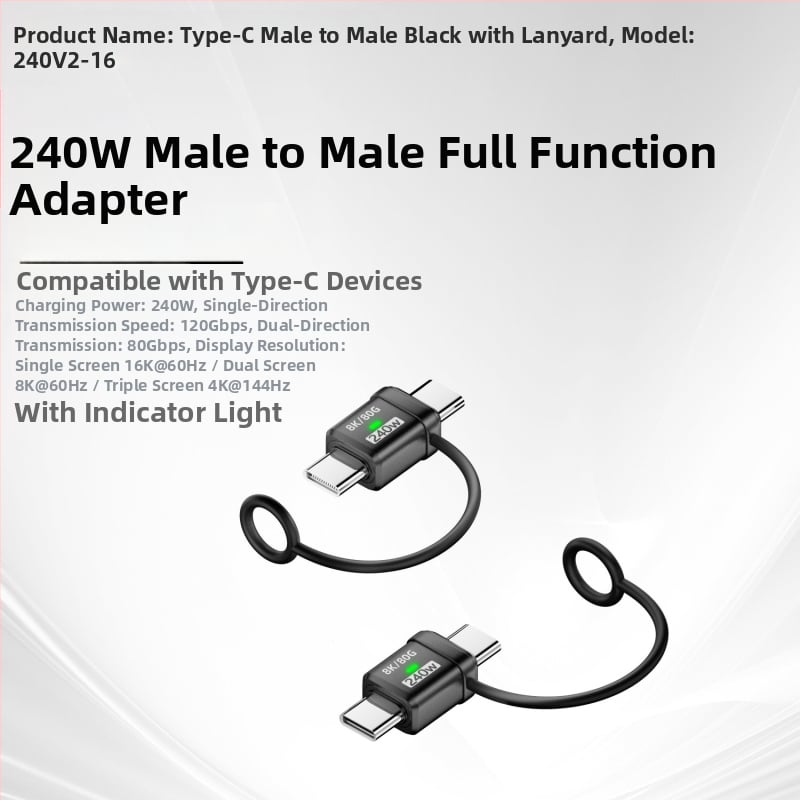 USB4.0 Type-C удължителен адаптер, мъжки към женски USB-C, 80 Gbps, 240 W, напълно съвместим