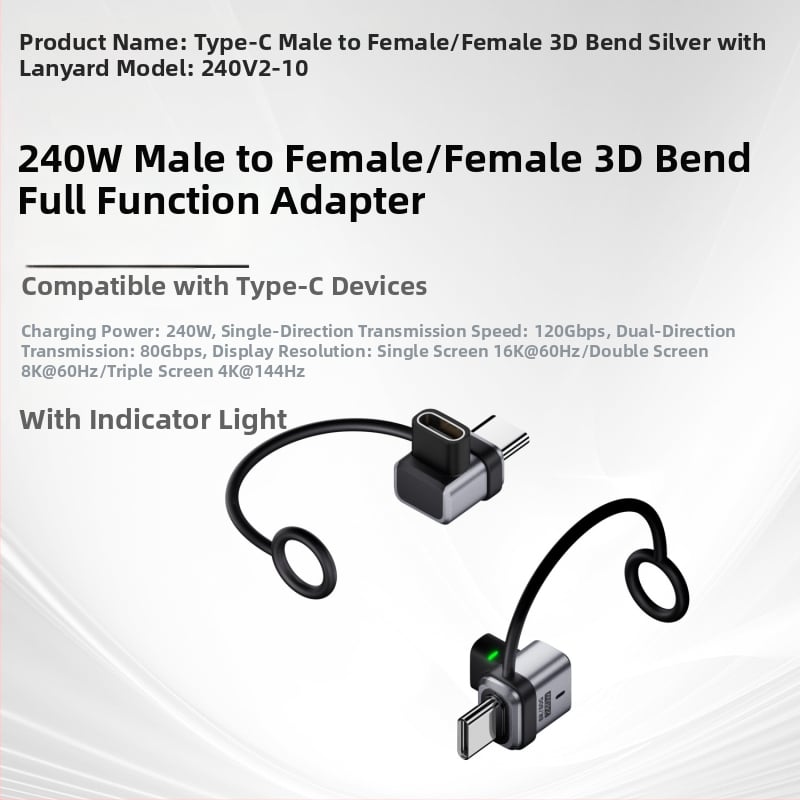 USB4.0 Type-C удължителен адаптер, мъжки към женски USB-C, 80 Gbps, 240 W, напълно съвместим