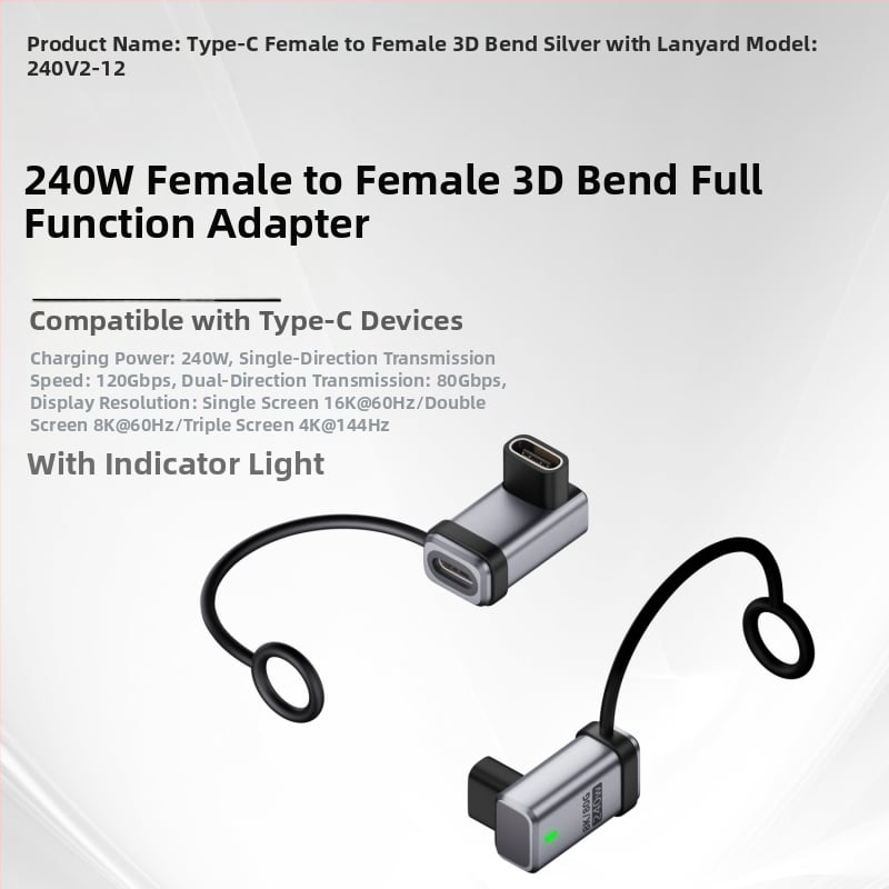 USB4.0 Type-C удължителен адаптер, мъжки към женски USB-C, 80 Gbps, 240 W, напълно съвместим