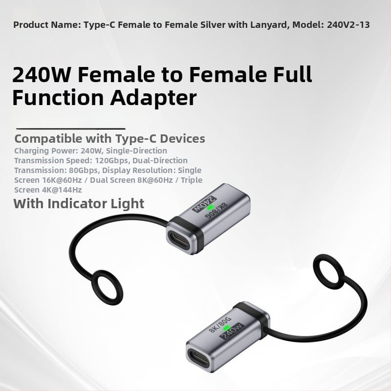 USB4.0 Type-C удължителен адаптер, мъжки към женски USB-C, 80 Gbps, 240 W, напълно съвместим