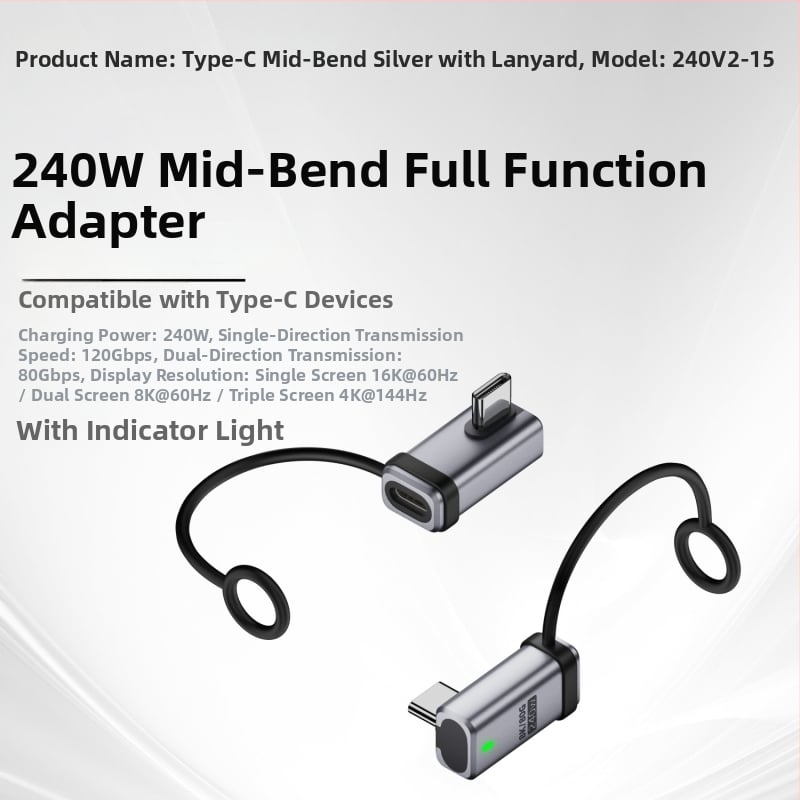 USB4.0 Type-C удължителен адаптер, мъжки към женски USB-C, 80 Gbps, 240 W, напълно съвместим