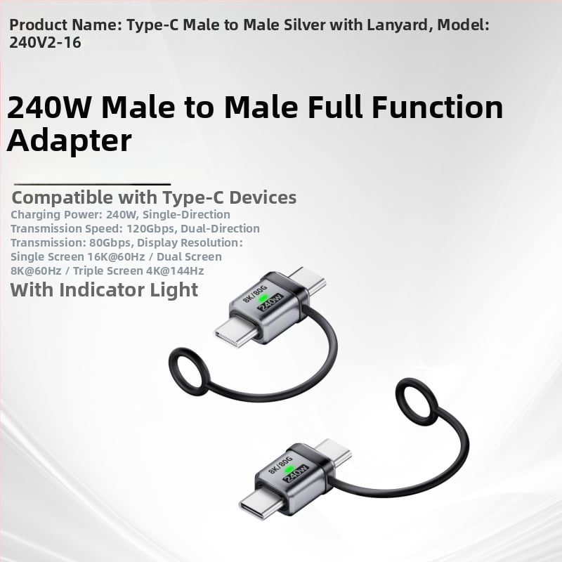 USB4.0 Type-C удължителен адаптер, мъжки към женски USB-C, 80 Gbps, 240 W, напълно съвместим