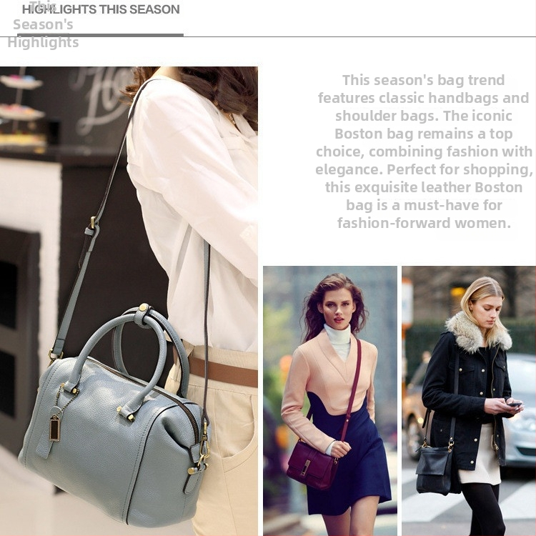 Ženska kožna torbica Boston, mala veličina, za rame ili crossbody, oblik jastuka, unutarnji džepovi sa zatvaračem na zip