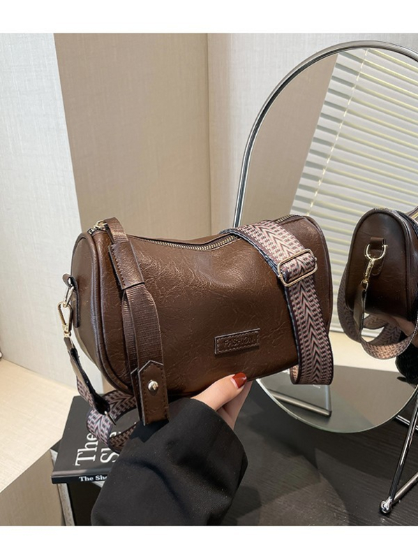 Boston torba za jesen-zimu 2025, retro stil, crossbody torba sa širokom remenu, mala ženska torba u obliku jastuka