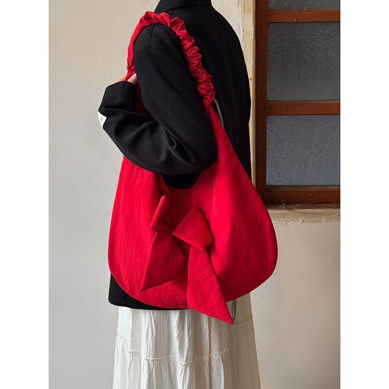 Ženska torbica u korejskom stilu s plisiranom zatvaranjem i šnira, velika kapaciteta, svakodnevna torba preko ramena ili kao crossbody