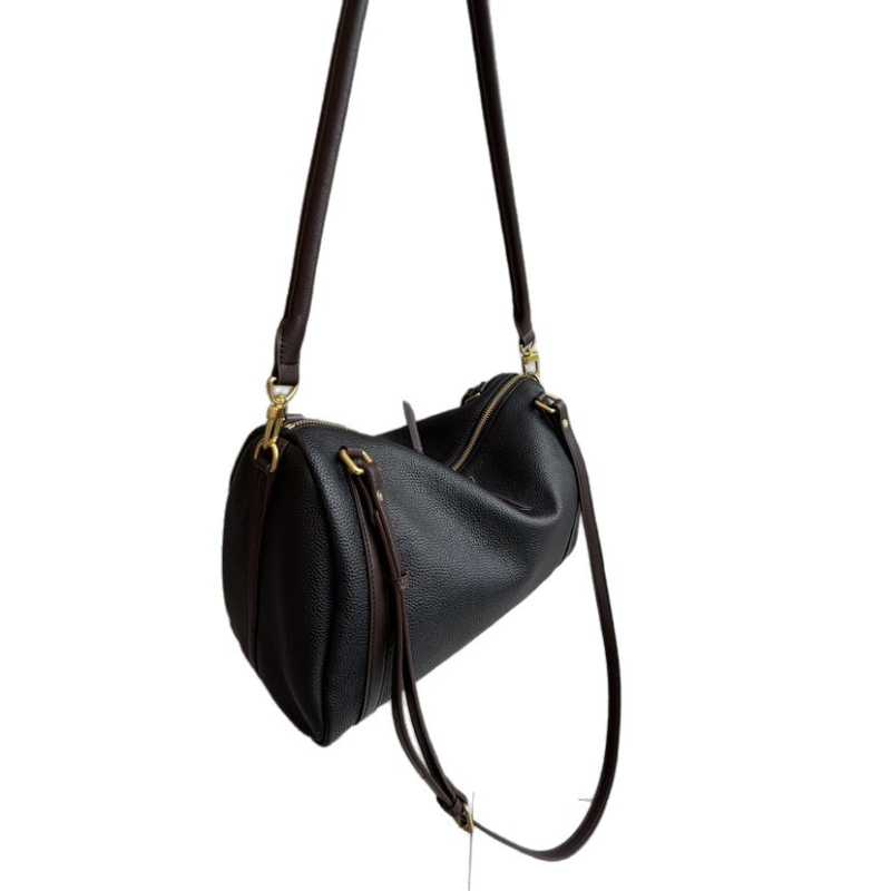 Ženska torba od prvog sloja kravlje kože, Boston jastučasti stil, color-block retro, 2026., nosi se u ruci, na ramenu ili crossbody