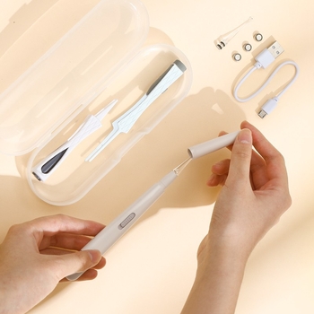 Gudi instrument sigur de curățare a urechilor pentru copii, lingură de urechi iluminată cu LED, pentru bebeluși, cu pensetă vizuală pentru urechi