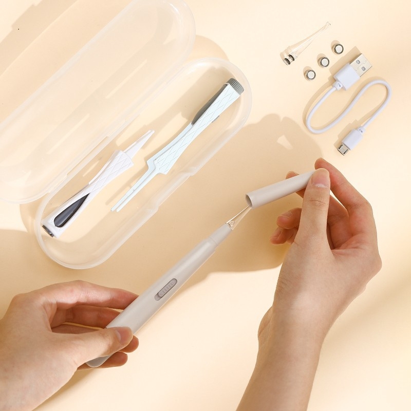 Gudi instrument sigur de curățare a urechilor pentru copii, lingură de urechi iluminată cu LED, pentru bebeluși, cu pensetă vizuală pentru urechi