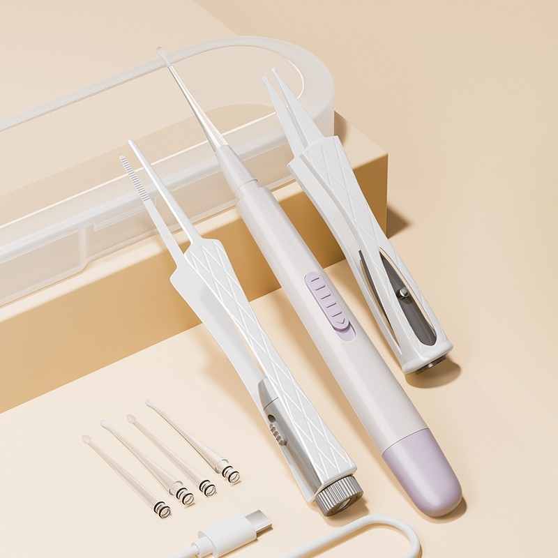 Gudi instrument sigur de curățare a urechilor pentru copii, lingură de urechi iluminată cu LED, pentru bebeluși, cu pensetă vizuală pentru urechi