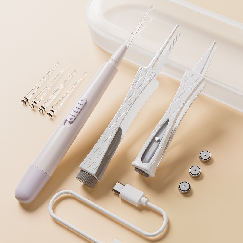 Gudi instrument sigur de curățare a urechilor pentru copii, lingură de urechi iluminată cu LED, pentru bebeluși, cu pensetă vizuală pentru urechi