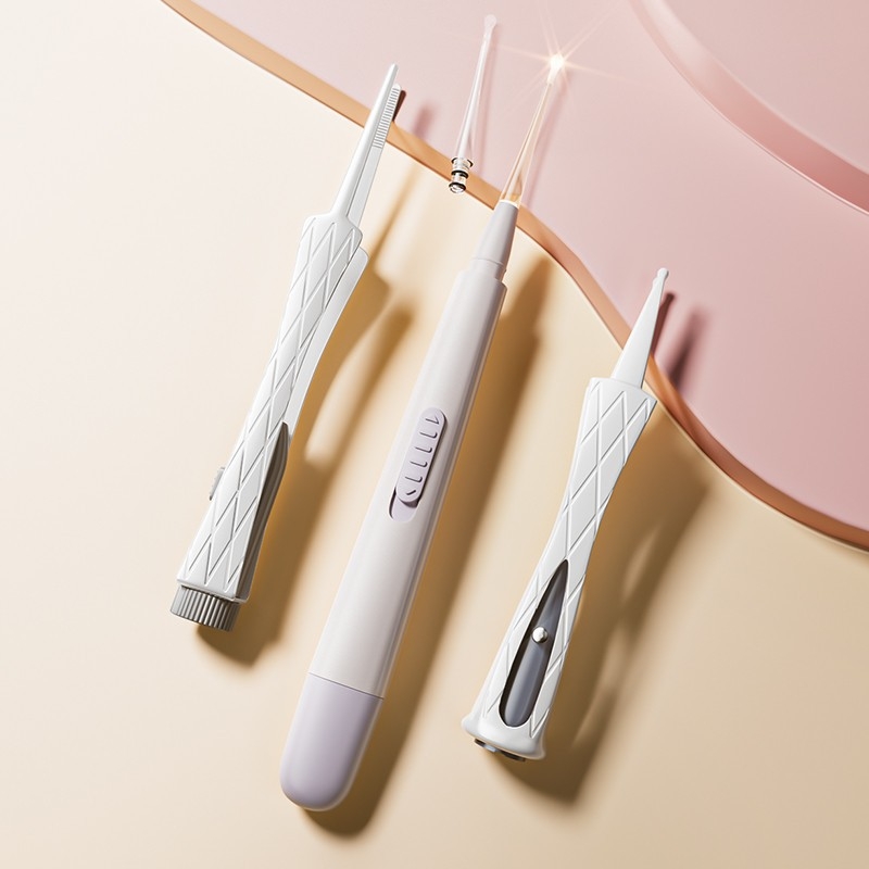 Gudi instrument sigur de curățare a urechilor pentru copii, lingură de urechi iluminată cu LED, pentru bebeluși, cu pensetă vizuală pentru urechi