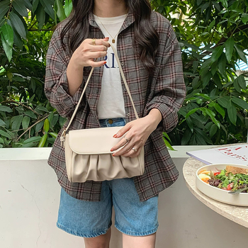 Ženska dnevna crossbody torba za svakodnevnu upotrebu, korejskog stila, plisirana torba s motivom oblaka, srednja veličina, PU koža