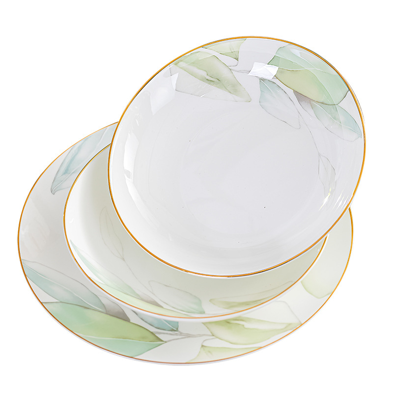Set de veselă din porțelan cu boluri și farfurii în model floral, compatibil cu microunde, finisaj glazurat, două dimensiuni 11–12 cm și 15–16 cm, ideal ca dar