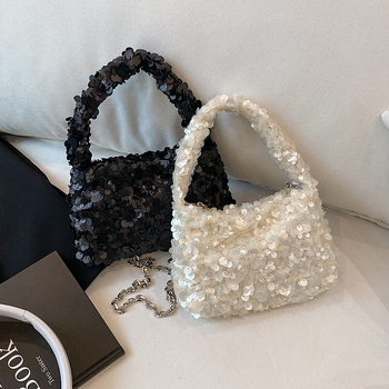 Ženska torbica s šljokicama u oblaku, gradski stil, lančani crossbody, kompaktna kvadratna torbica