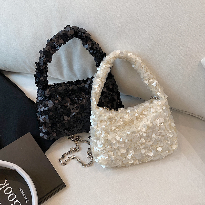 Ženska torbica s šljokicama u oblaku, gradski stil, lančani crossbody, kompaktna kvadratna torbica
