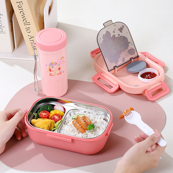 Kutija za ručak od 304 nehrđajućeg čelika sa odjeljcima, sigurna za mikrovalnu pećnicu, nepropusna i prijenosna za učenike