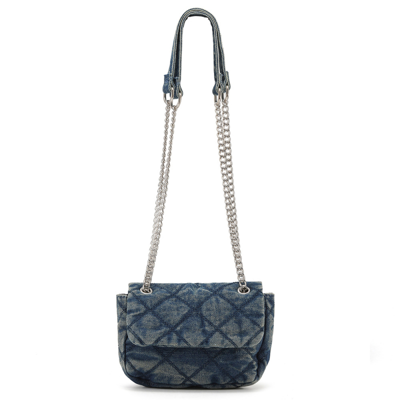 Denim mini torba s dijamantnim šivanjem i lančanom naramenicom, za žene, Chanel-inspirirani stil