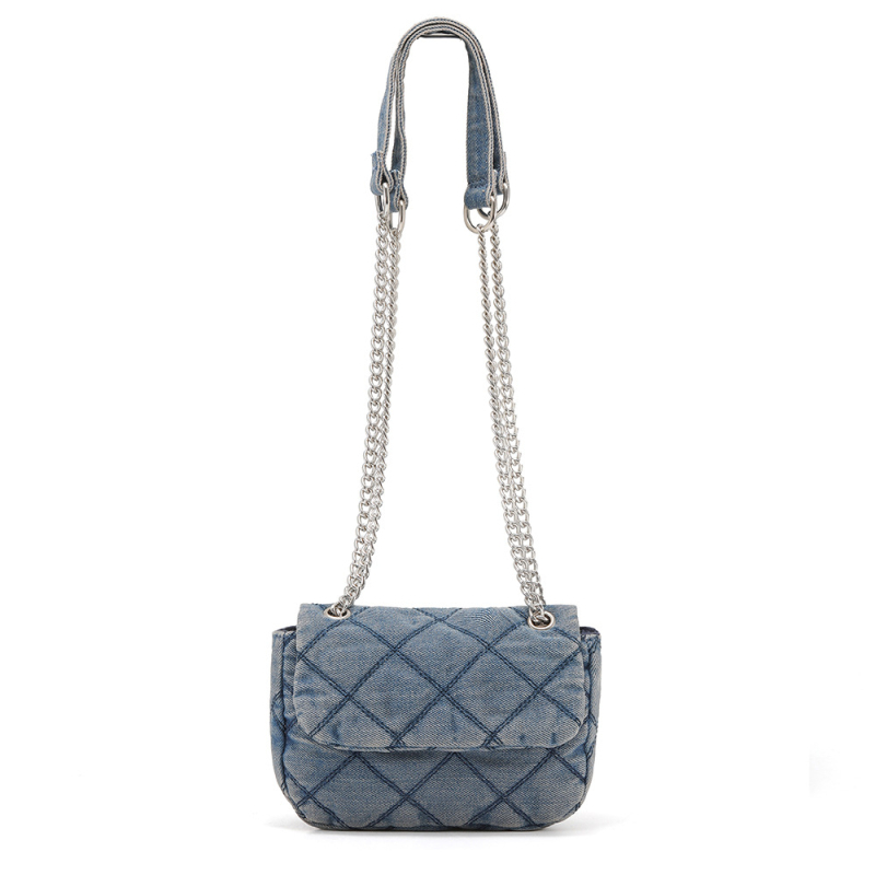 Denim mini torba s dijamantnim šivanjem i lančanom naramenicom, za žene, Chanel-inspirirani stil