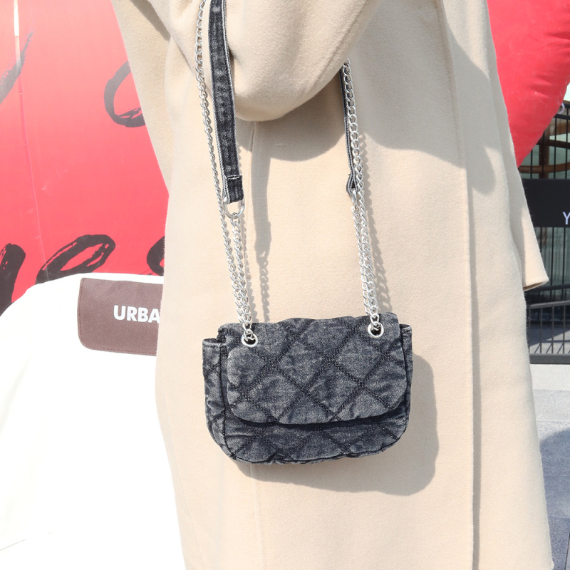 Denim mini torba s dijamantnim šivanjem i lančanom naramenicom, za žene, Chanel-inspirirani stil