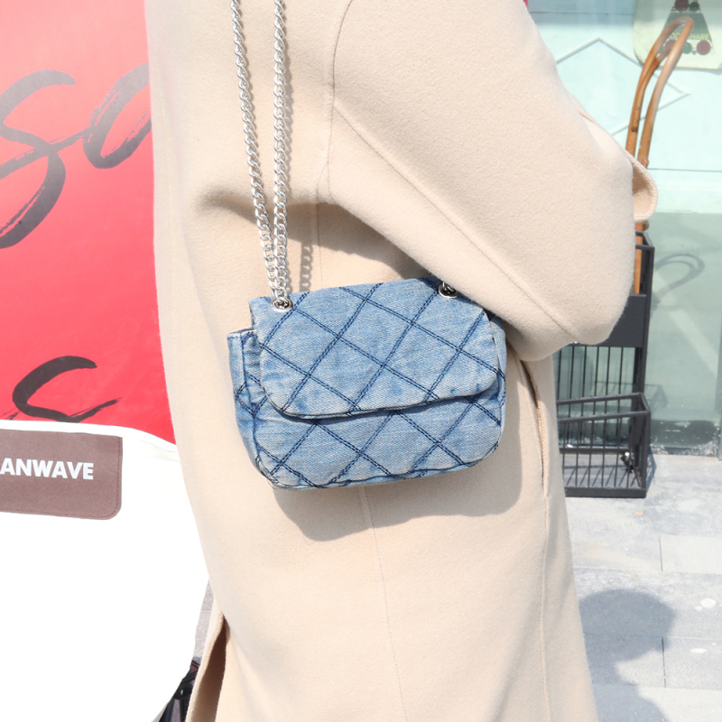 Denim mini torba s dijamantnim šivanjem i lančanom naramenicom, za žene, Chanel-inspirirani stil