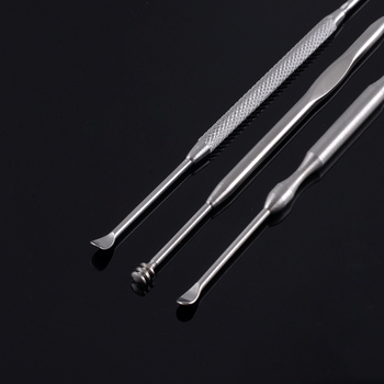 Lingură pentru urechi din oțel inoxidabil, capete duble, set de 3 piese într-o cutie metalică
