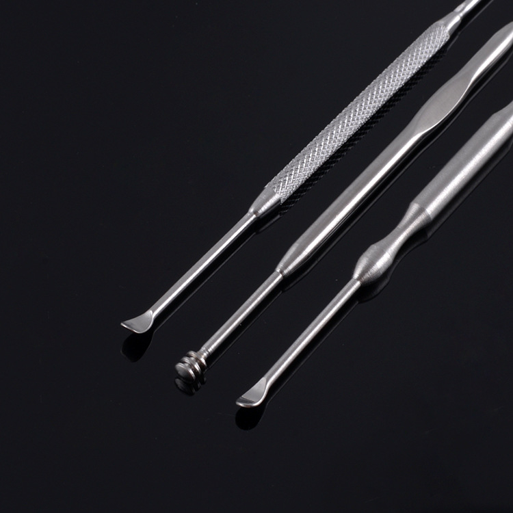 Lingură pentru urechi din oțel inoxidabil, capete duble, set de 3 piese într-o cutie metalică