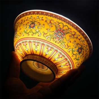 Set de boluri din porțelan osos, email ceramic, cu picior înalt, protecție împotriva arsurilor, formă rotundă, model floral, stil tradițional chinezesc, diametru 12–12,9 cm