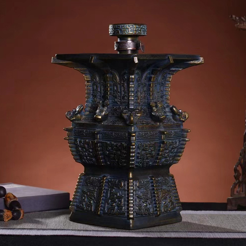 Vas ceramic pentru vin cu model retro de munți și râuri, sticlă goală decorativă pentru vitrină, recipient de vin sigilat pentru uz casnic