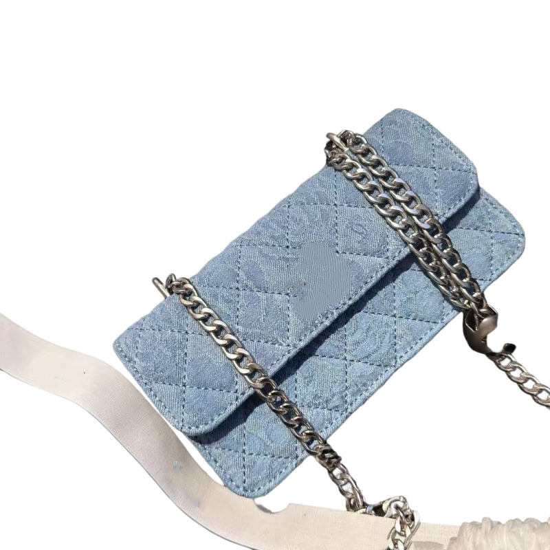 Xiangjia 2025 Denim torbica za ruž s motivom camellia, štepana, mini preko ramena