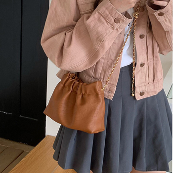 Ženska PU bucket torba s lancem za rame, jednobojna, crossbody, za svakodnevnu upotrebu