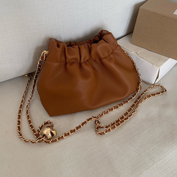 Ženska PU bucket torba s lancem za rame, jednobojna, crossbody, za svakodnevnu upotrebu