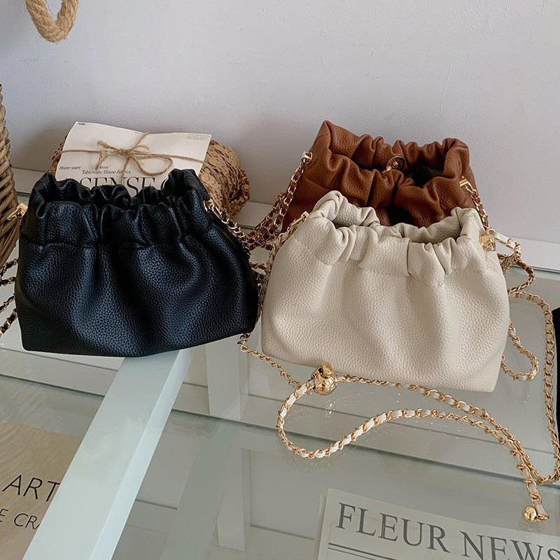 Ženska PU bucket torba s lancem za rame, jednobojna, crossbody, za svakodnevnu upotrebu