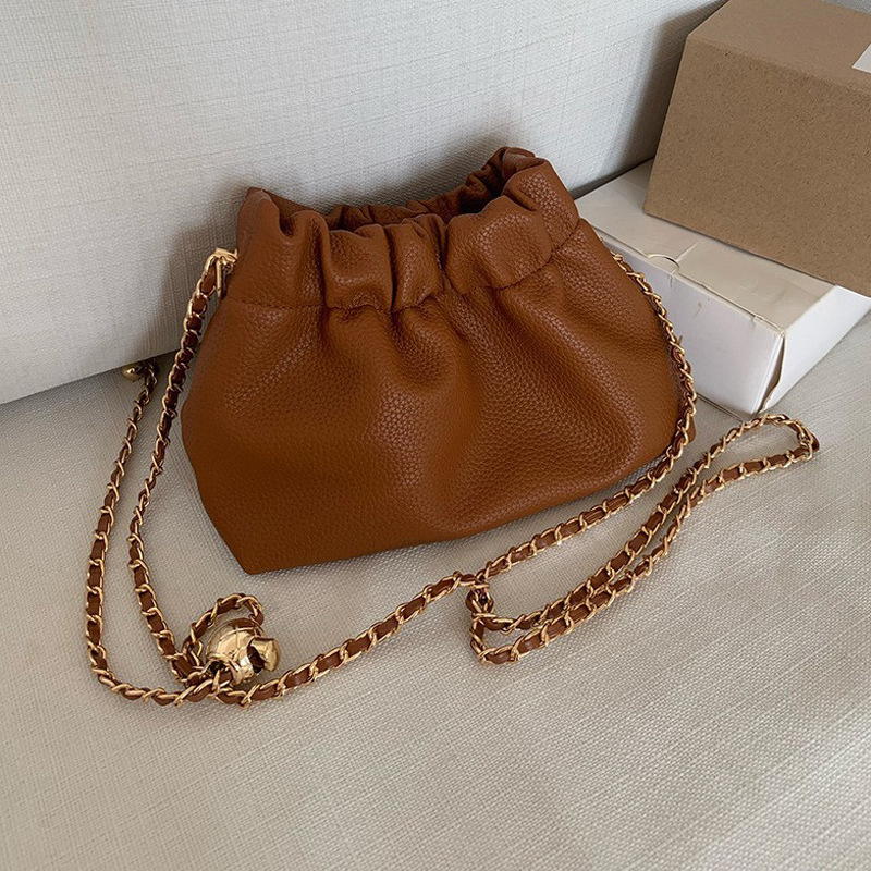 Ženska PU bucket torba s lancem za rame, jednobojna, crossbody, za svakodnevnu upotrebu