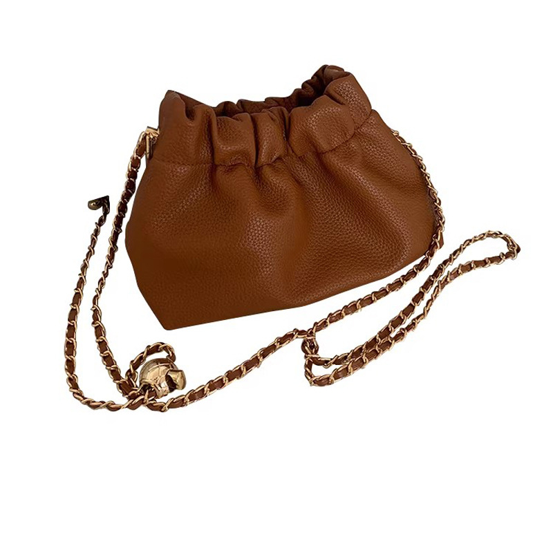 Ženska PU bucket torba s lancem za rame, jednobojna, crossbody, za svakodnevnu upotrebu