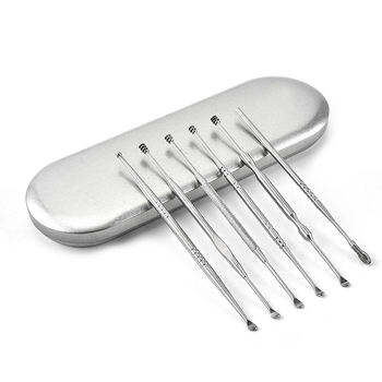 Set de 6 linguri pentru urechi din oțel inoxidabil, cu cap dublu, pentru curățarea cerumenului