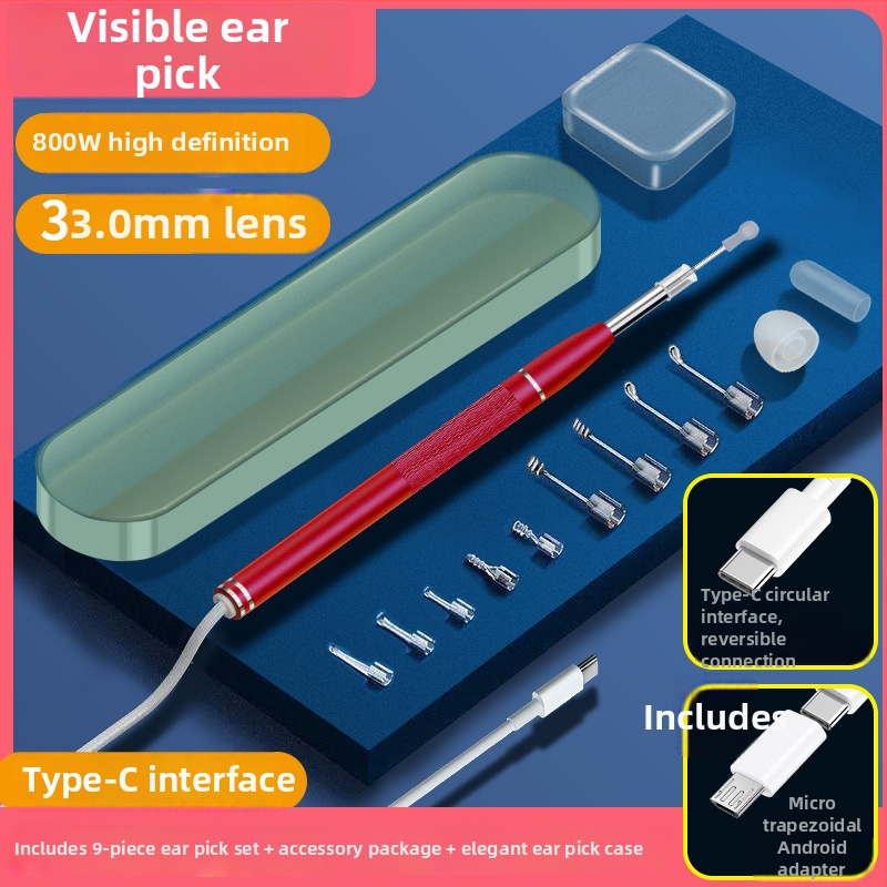 Instrument de curățare a urechilor cu vizualizare, conectare prin cablu la telefon - set de lingurițe luminoase pentru urechi, uz casnic