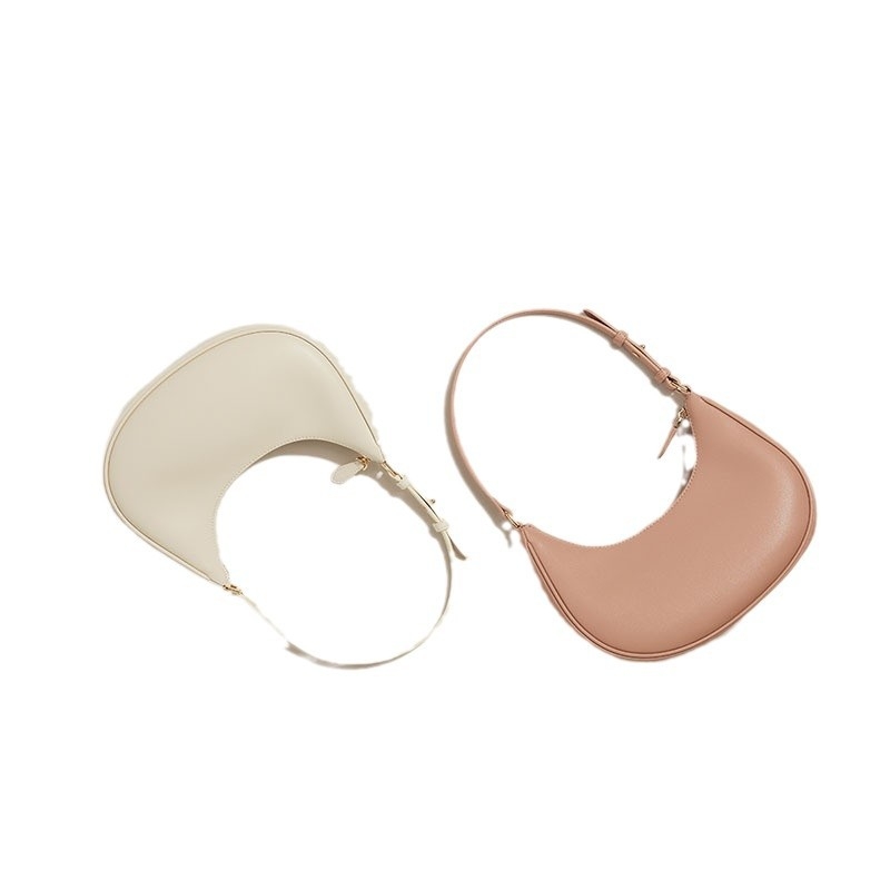 Ženska torbica od prave kože, elegantan dojam, novi model 2026, oblik polumjeseca baguette, crossbody torba s jednim remenom, suptilna tekstura